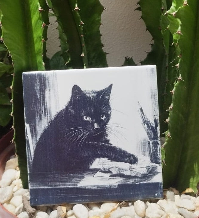 Kit 4 azulejos de gatos pretos - Finngifts