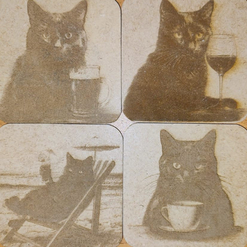 Kit 4 Gatos pretos porta-copos mdf - Finngifts