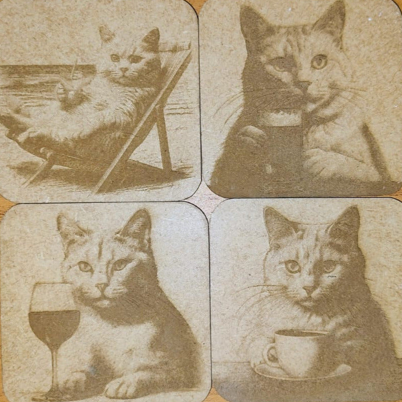 kit 4 Gatos brancos porta-copos mdf - Finngifts