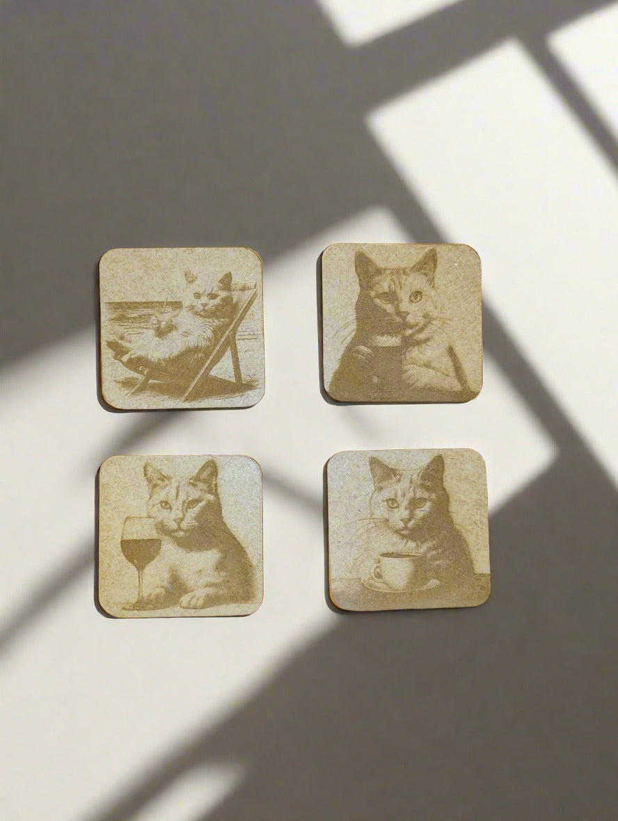 kit 4 Gatos brancos porta-copos mdf - Finngifts