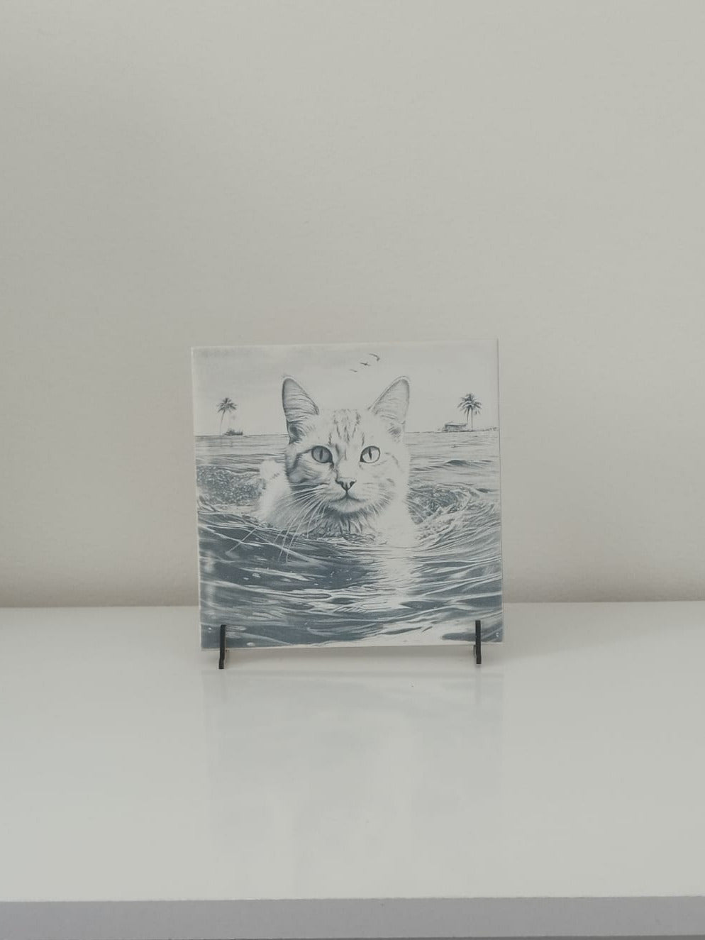 Kit 4 azulejos gatos brancos na praia - Finngifts