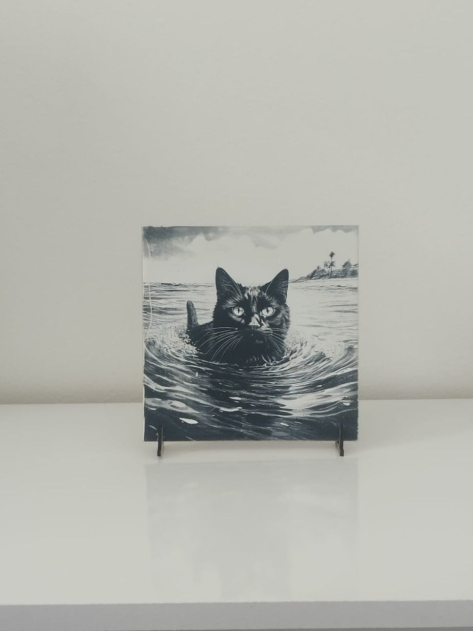 Kit 4 azulejos gatos pretos na praia. - Finngifts