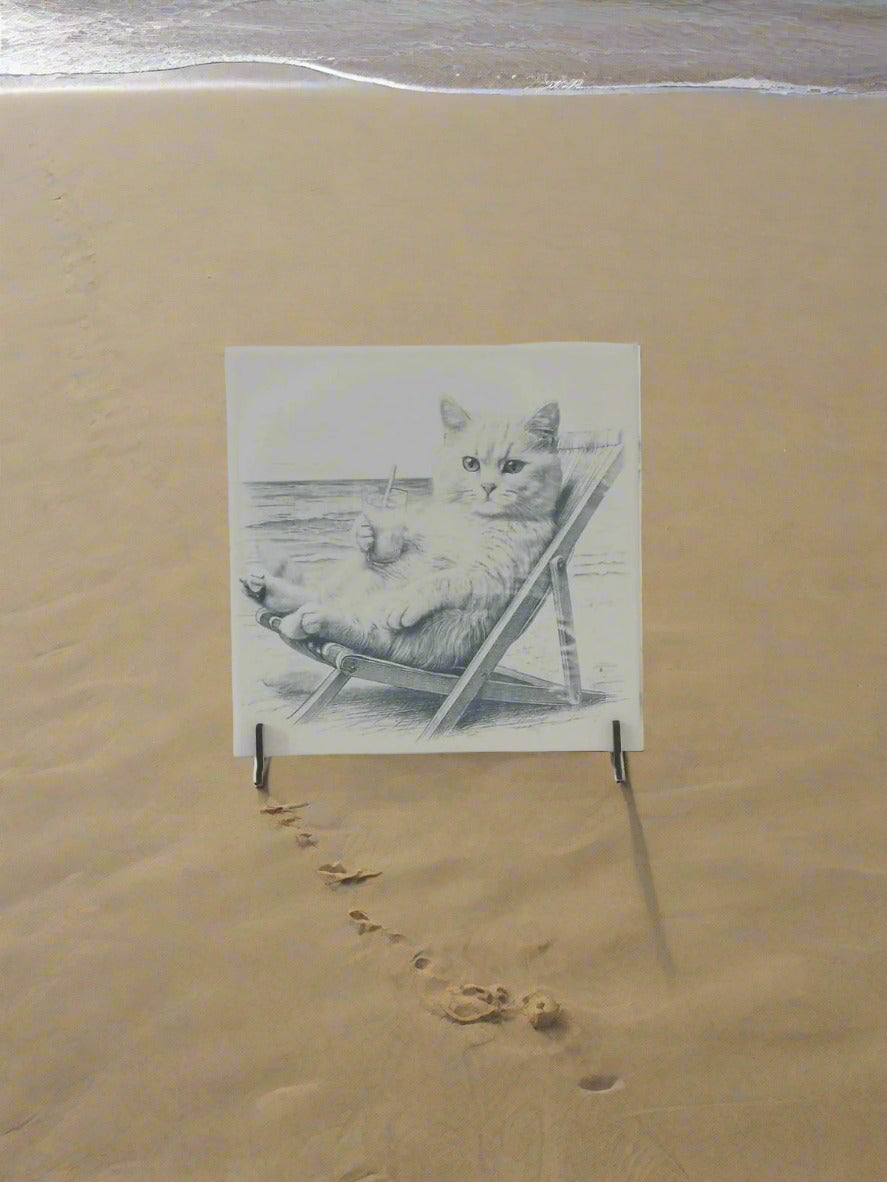 Kit 4 azulejos gatos brancos na praia - Finngifts