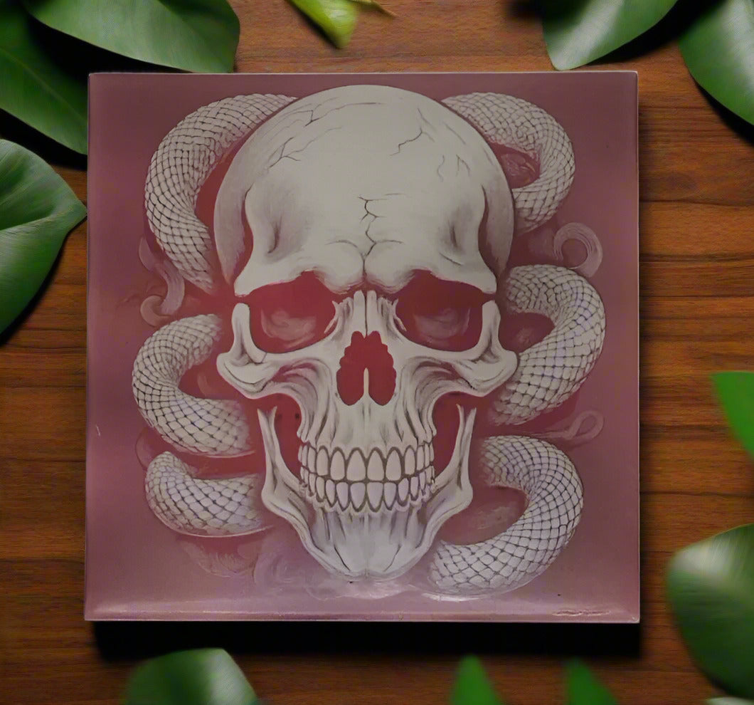 Caveira vermelha com cobras azulejo. - Finngifts