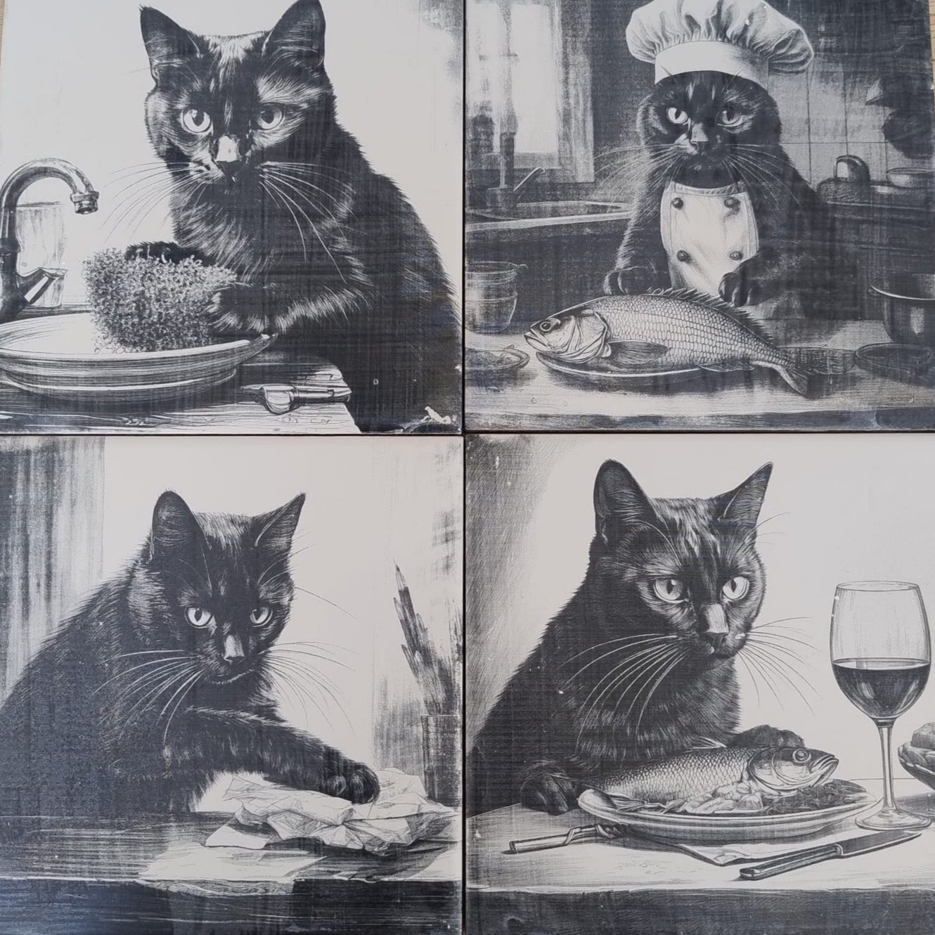 Kit 4 azulejos de gatos pretos - Finngifts