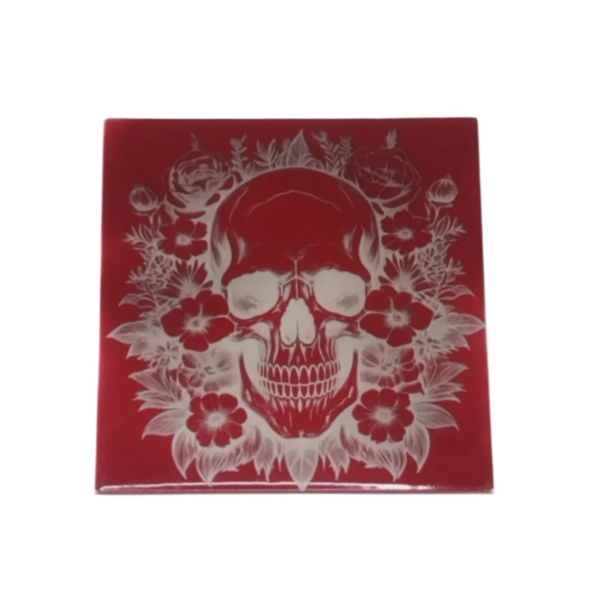 Caveira vermelha com flores Azulejo - Finngifts