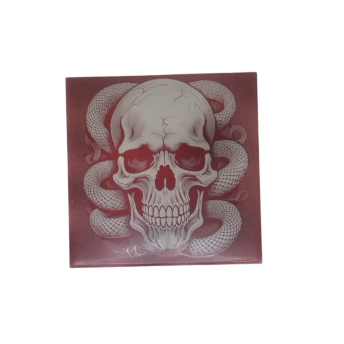 Caveira vermelha com cobras azulejo. - Finngifts