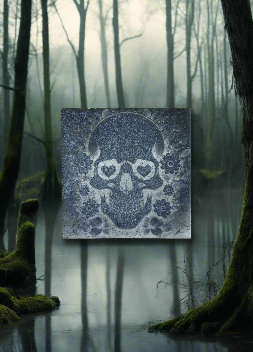 Caveira preto com olhos de coração azulejo. Série sombria - Finngifts