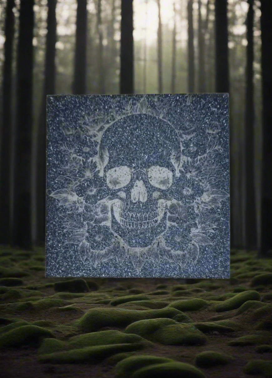 Caveira preto com flores Azulejo. Série sombria - Finngifts