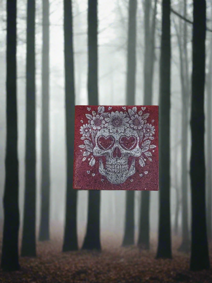 Caveira com coroa de flores azulejo. Série sombria - Finngifts