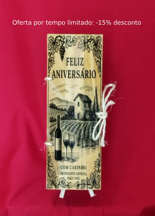 Caixa de Vinho em Madeira com Tampa Gravada – Presente de Aniversário. - Finngifts