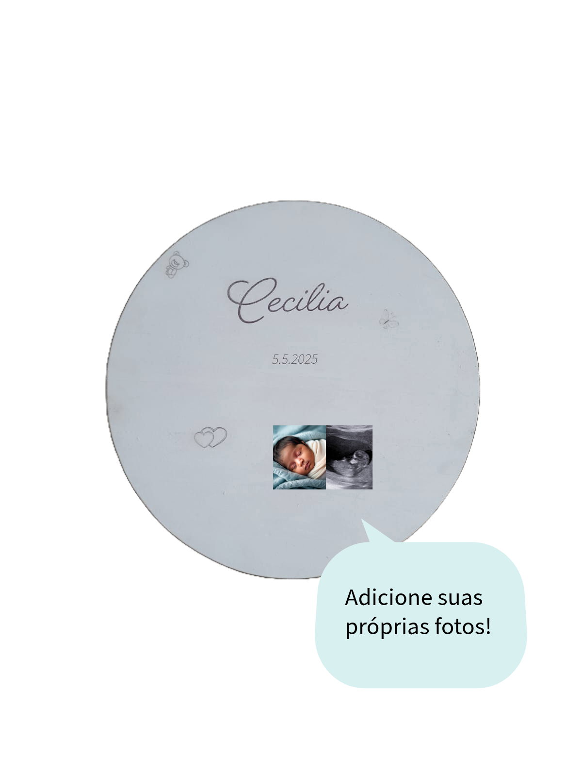 Placa de nome de bebê para casa ou hospital. 35 cm, madeira pintada de branco.