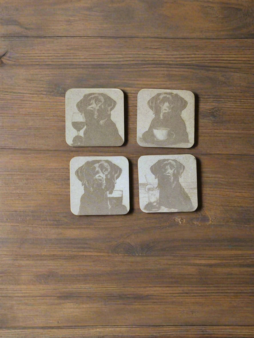 Kit 4 Labrados pretos porto-copos mdf - Finngifts