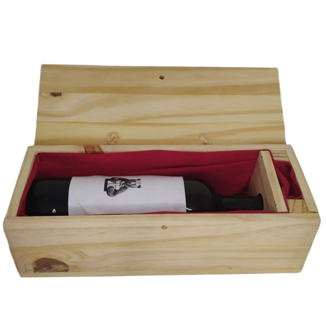 Caixa Elegante de Vinho em Madeira com Forro Vermelho. - Finngifts