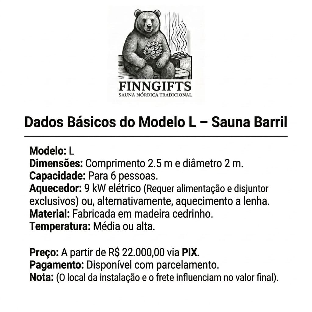Sauna Barril Modelo L - Finngifts - Finngifts