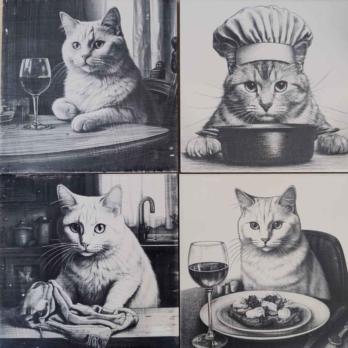 Kit 4 azulejos de gatos brancos - Finngifts