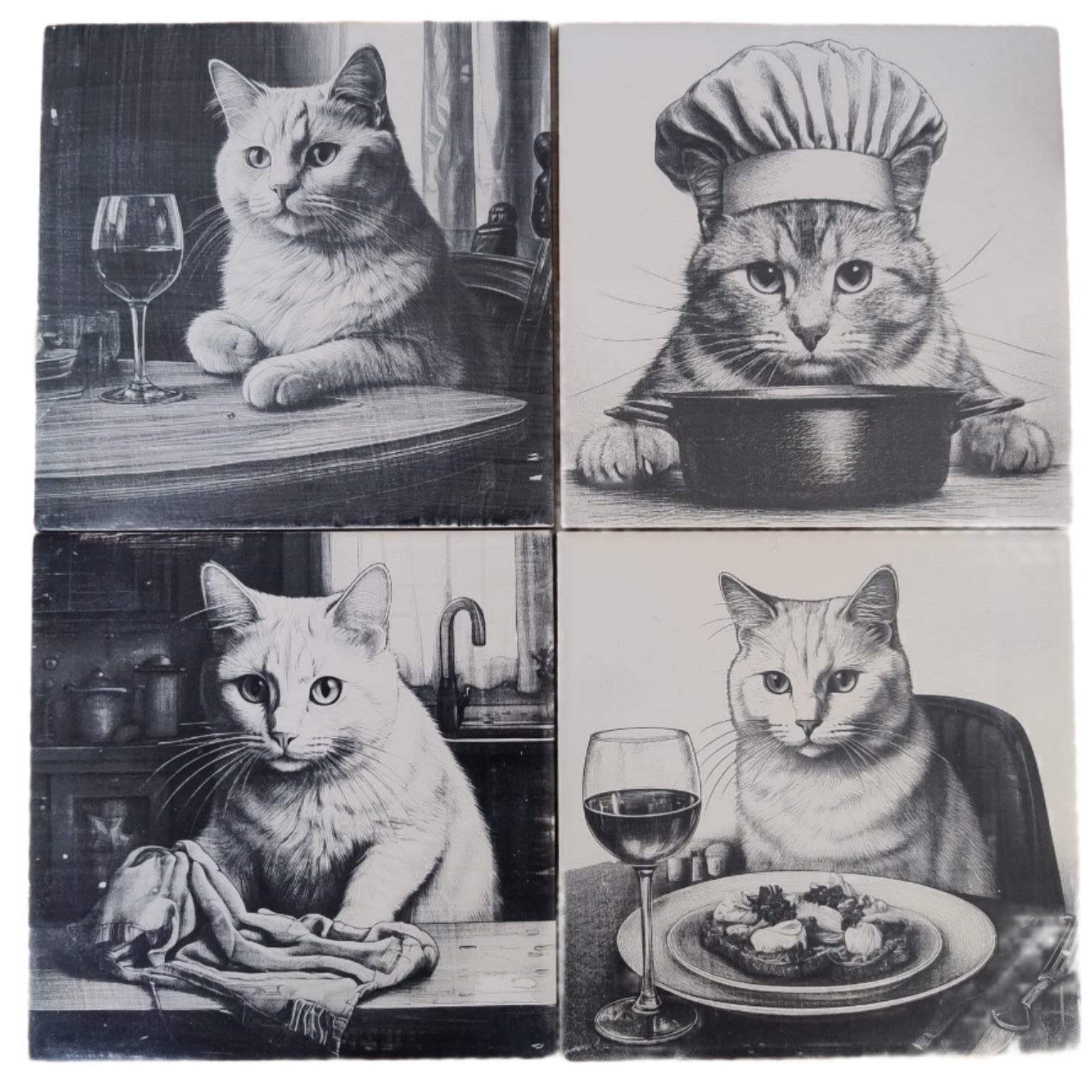 Kit 4 azulejos de gatos brancos - Finngifts